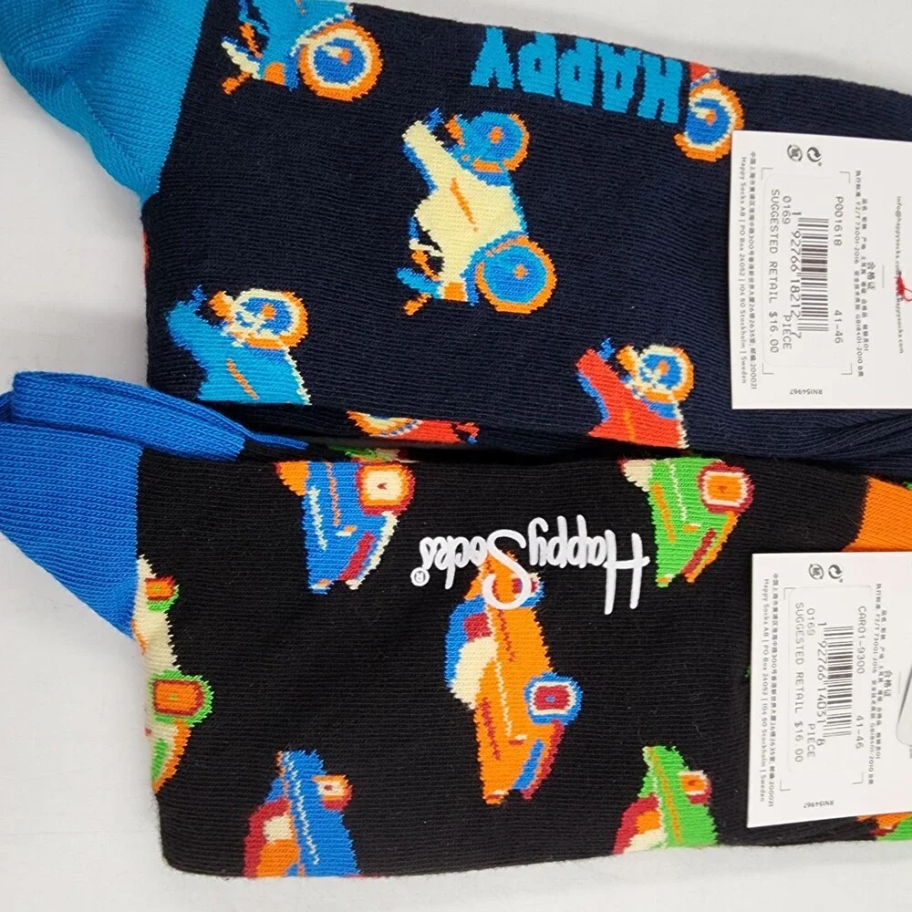 Happy Socks Motorbike/Cars Crew Sock Unisex M 8-12/W 10-12.5 Black Multi -2pairs - Picture 5 of 11